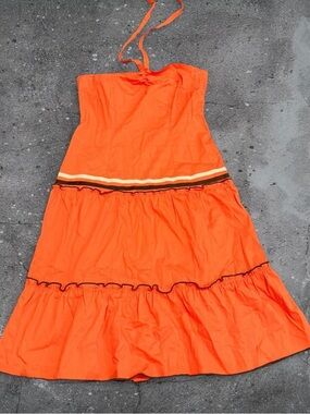 orange halter mini dress y2k ruffle tiered summer
